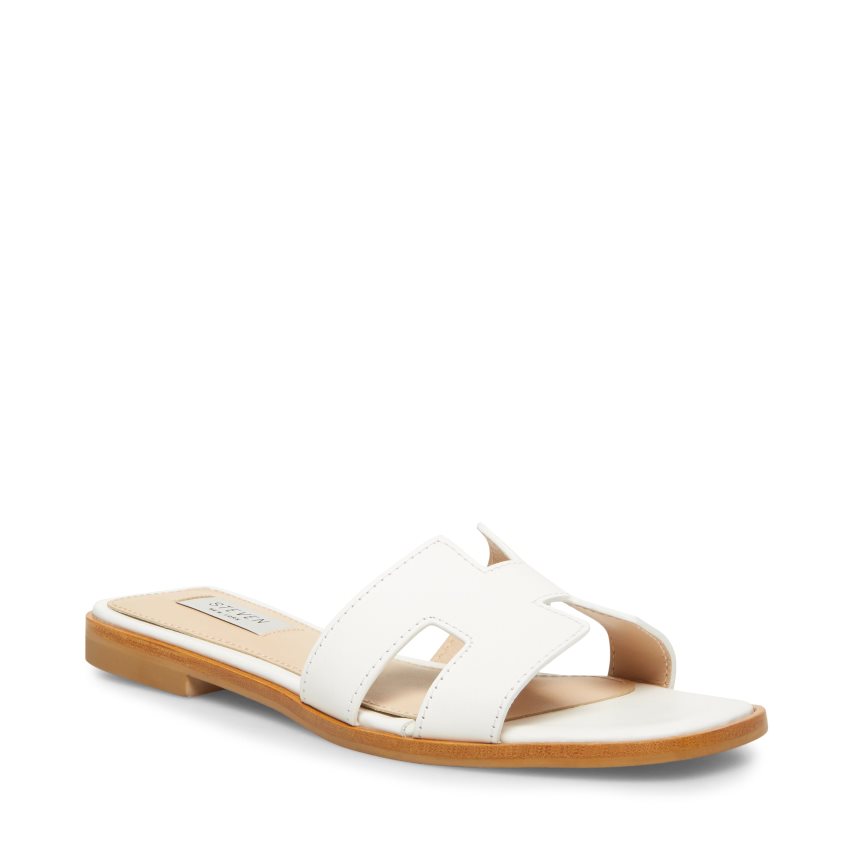 White Steve Madden Hadyn Leather Women\'s Slides | PH 5408LCQ